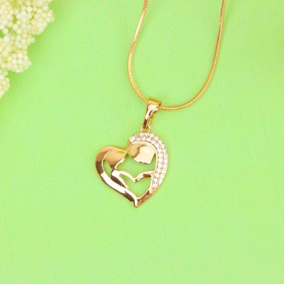 "Heart Shaped Mother & Child Pendant in Rose Gold with CZ Accents, XPPT1840 - Picture 3 of 13